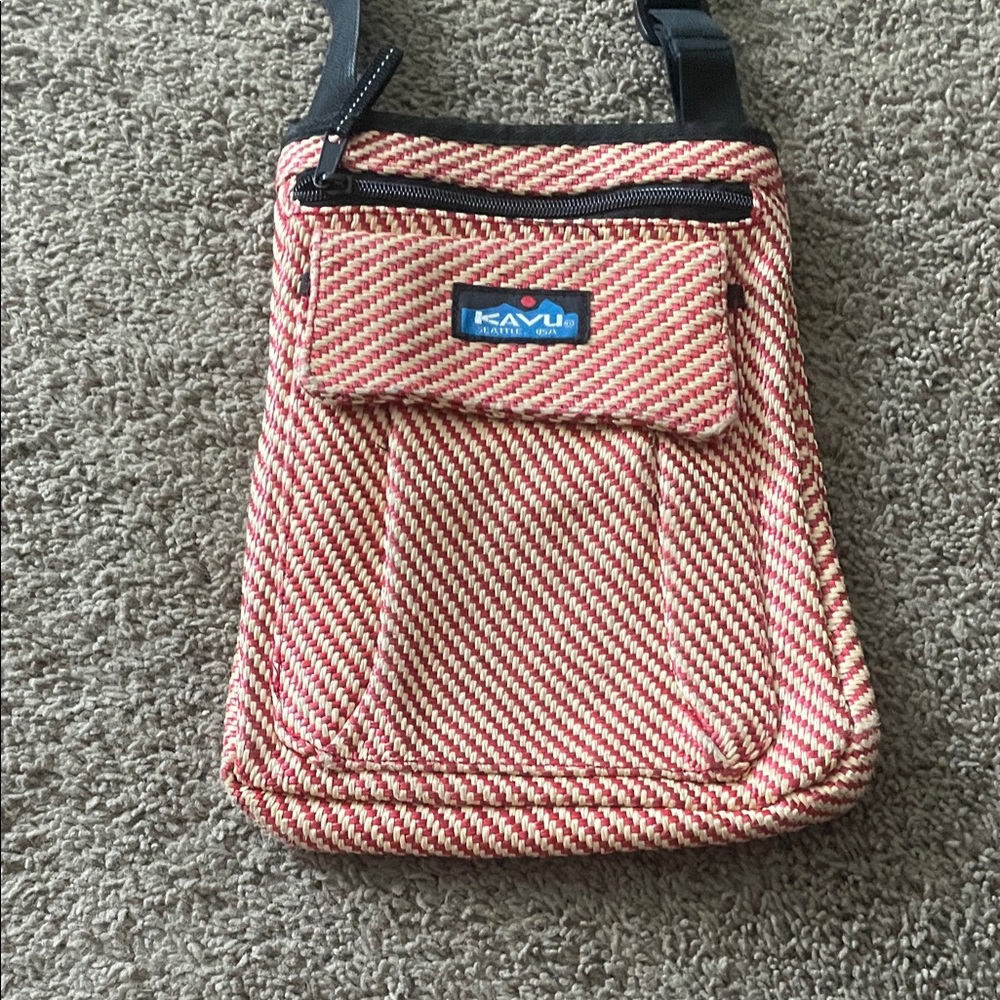 KAVU Red and White Messenger Bag with Chevron Pattern